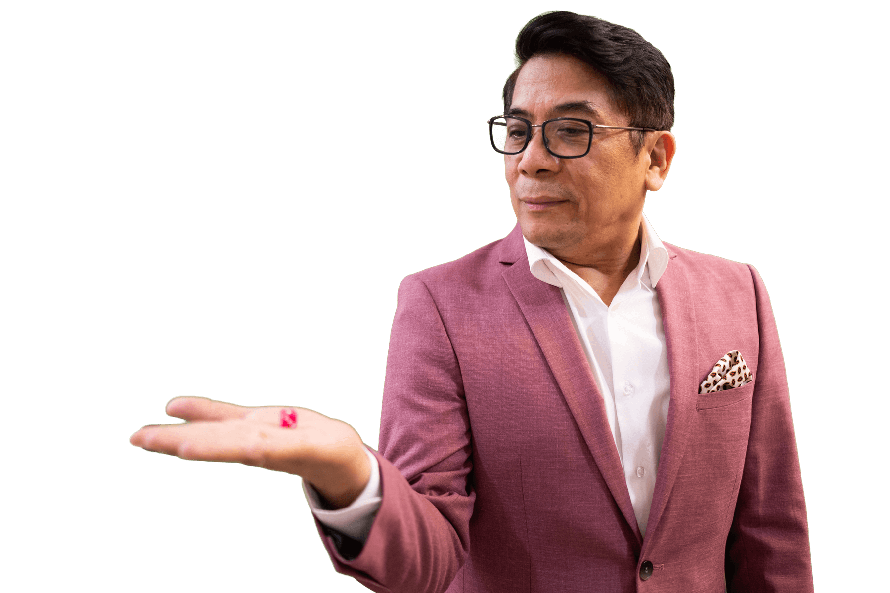 Robert Labayen holding a red idea die