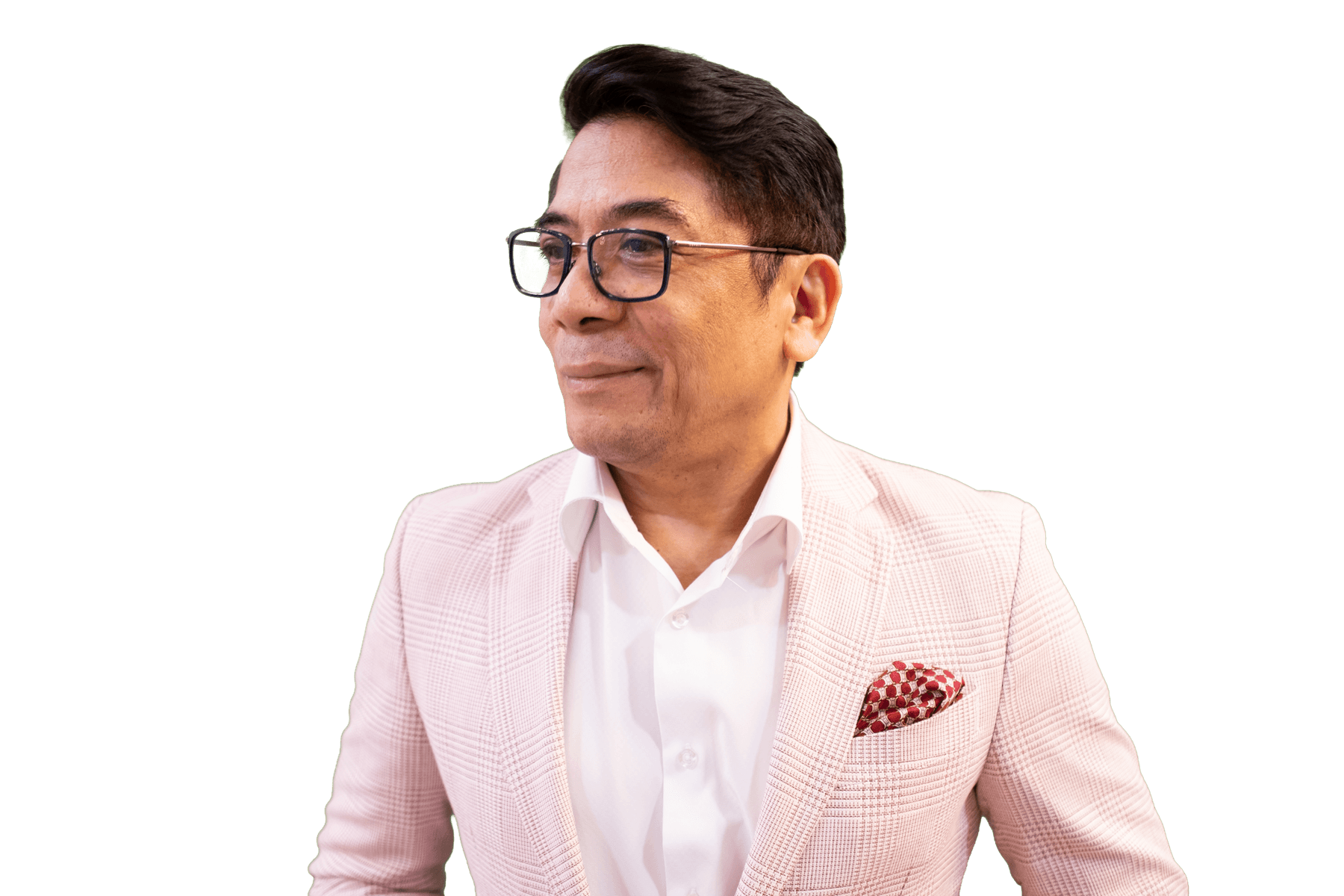 Robert Labayen in a light blazer, looking ahead
